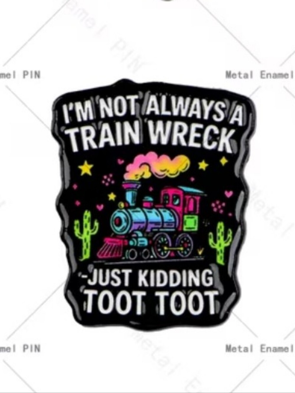 Colorful Train Brooch Pin - Black with Neon Accents